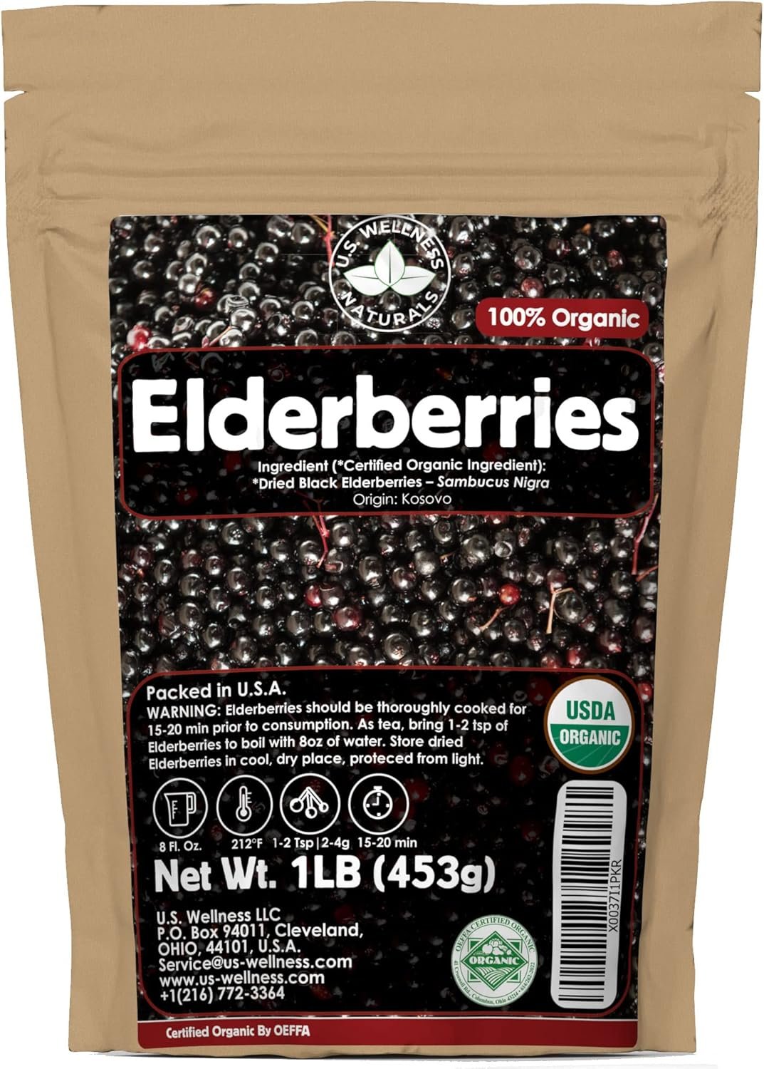 Elderberries – 1lb (Real Wild Harvest) | 100% USDA Certified Organic | Bulk Black Dried Elderberry | for Making Elder Syrup, Gummies, Tea – Raw Vegan Sambucus Nigra