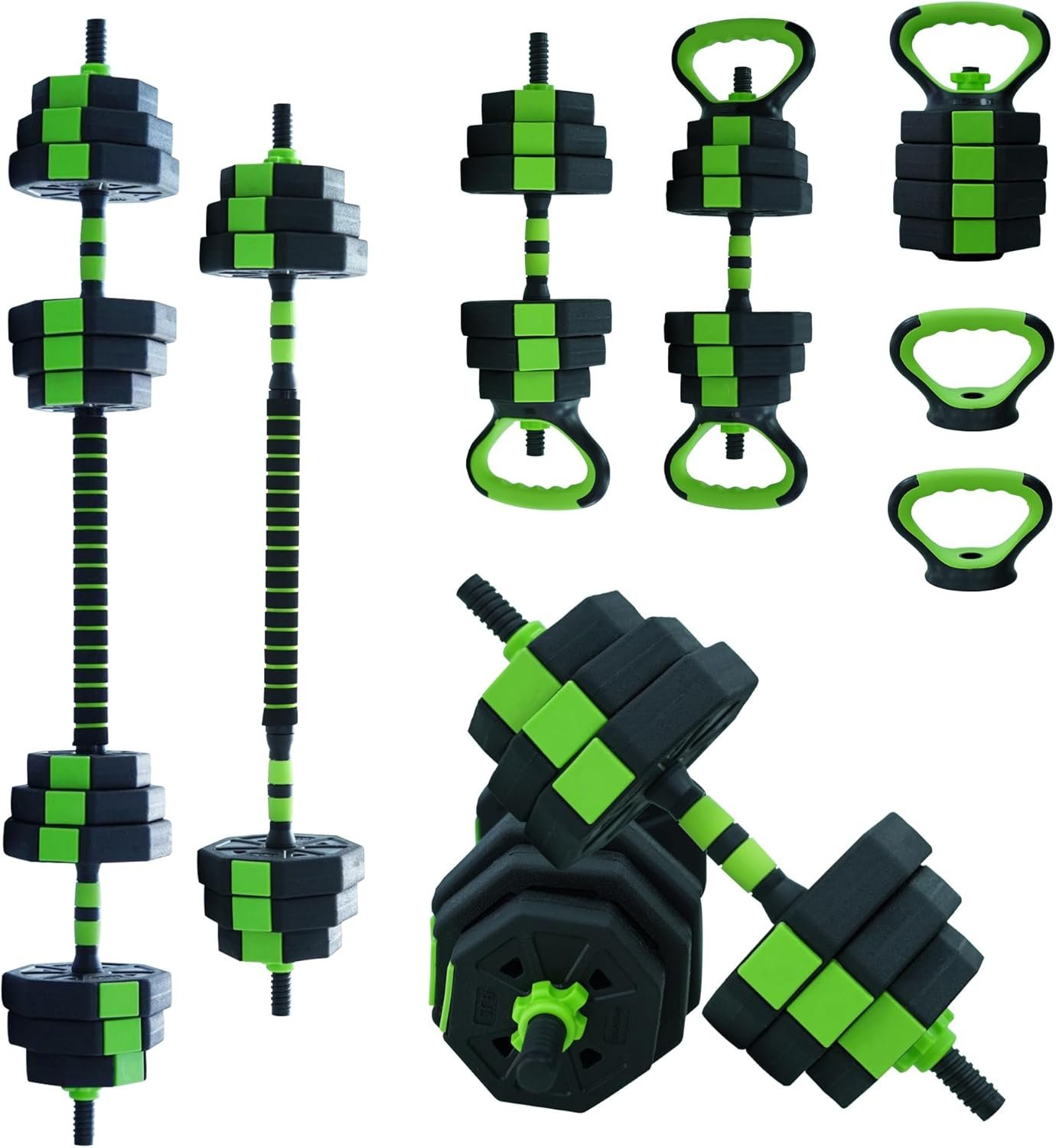 4-in-1 Adjustable Dumbbell Set, 44 lbs Free Weight Set with Connector, Multifunctional Home Gym Workout Equipment for Barbell, Kettlebells, Push up Stand, Weight Set for Men & Women