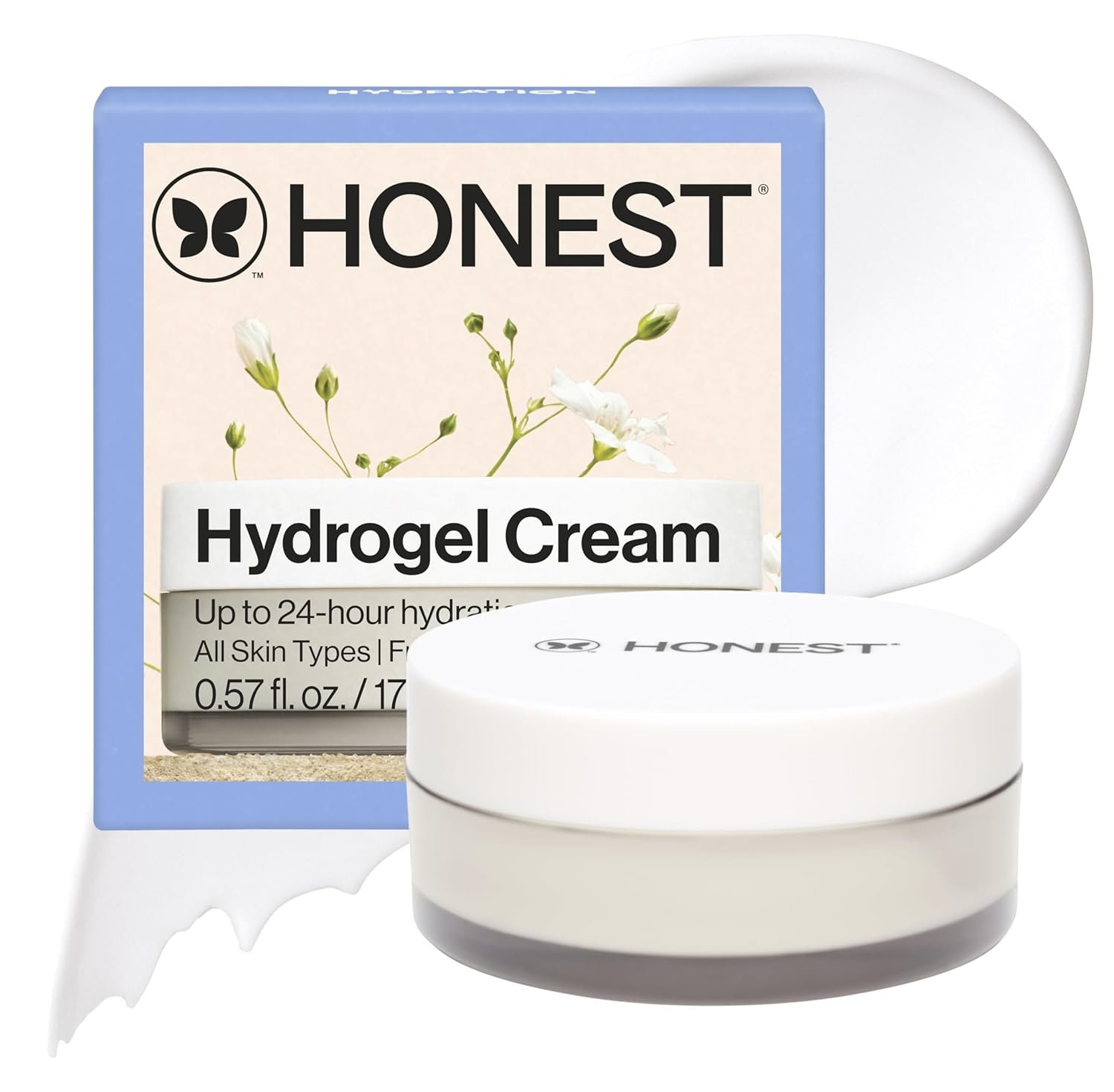 Honest Beauty Mini Hydrogel Cream with Hyaluronic Acid, Lightweight Moisturizing Water Gentle for Sensitive Skin, Fragrance-Free, Vegan, Travel Size, .57 fl oz