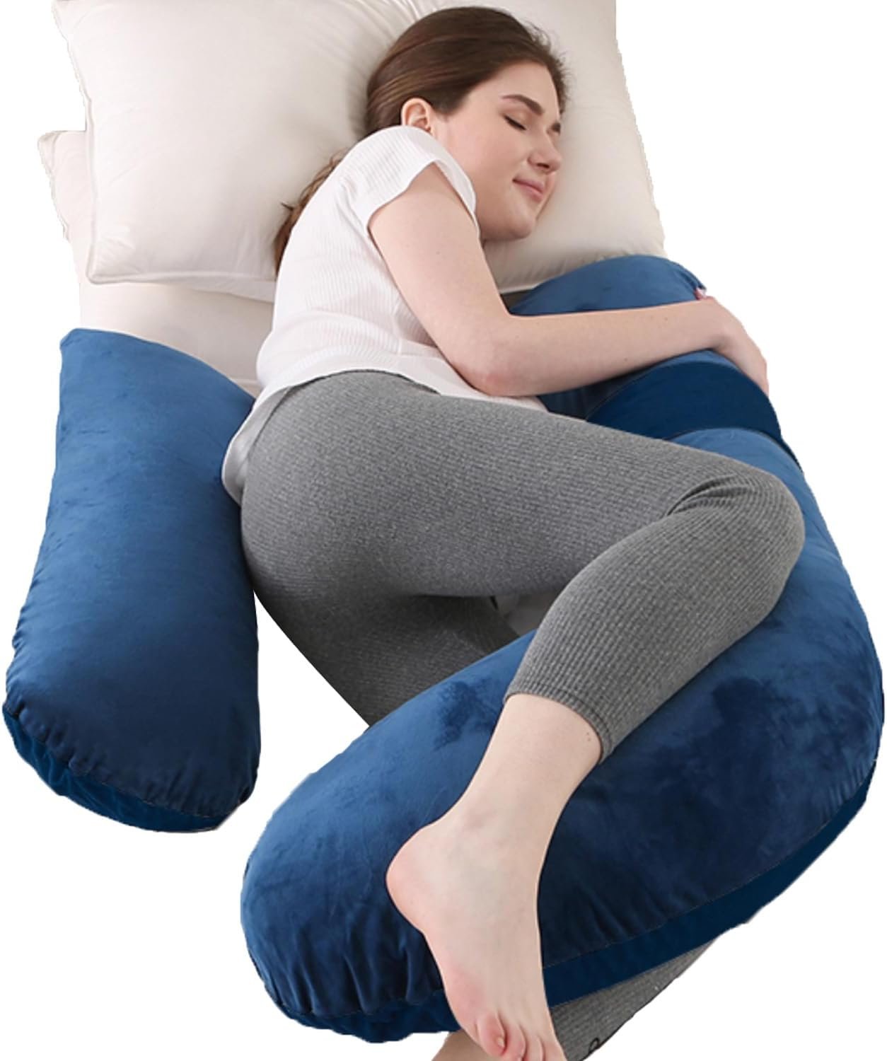Pregnancy Pillows, Maternity Pillow and Pregnancy Must Haves, Full Body Pillow for Pregnancy Women with Removable Cotton Cover, Dark Blue