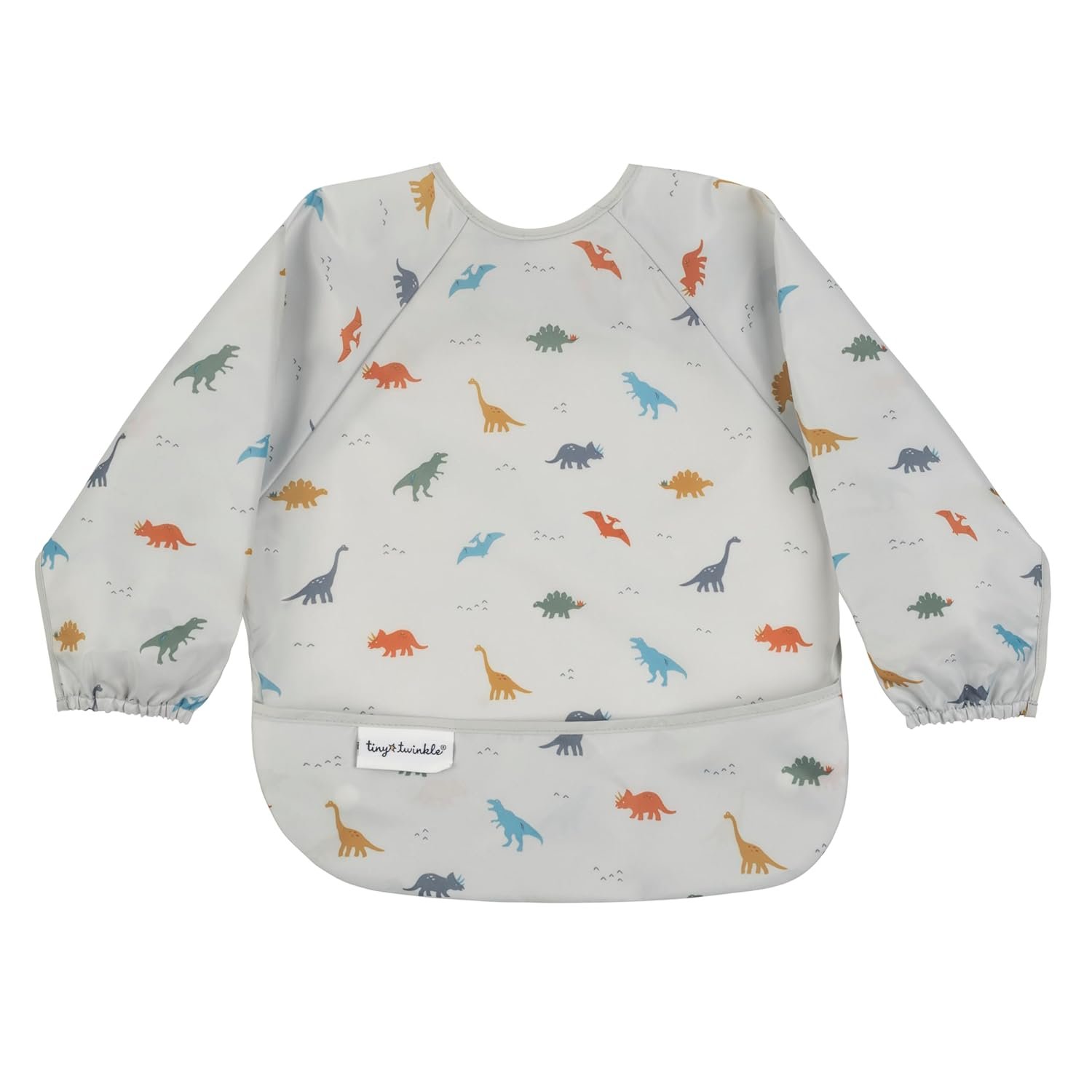 Tiny Twinkle Long Sleeve Bib for Babies & Toddlers | Waterproof Smock Bib for Eating | Machine Washable & Mess-Proof Feeding Essentials | Newborn Shower Gift (Dinosaur, 6–24M)