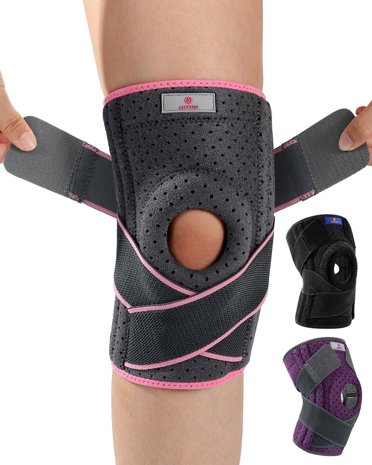 ABYON Knee Brace for Women Plus Size for Meniscus Tear, ACL, Arthritis.Knee Braces with Dual Side Stabilizers & Crossed Compression Straps Maximum Support for Knee Pain Relief and Fast Recovery – Please Check Sizing Video Before Buying