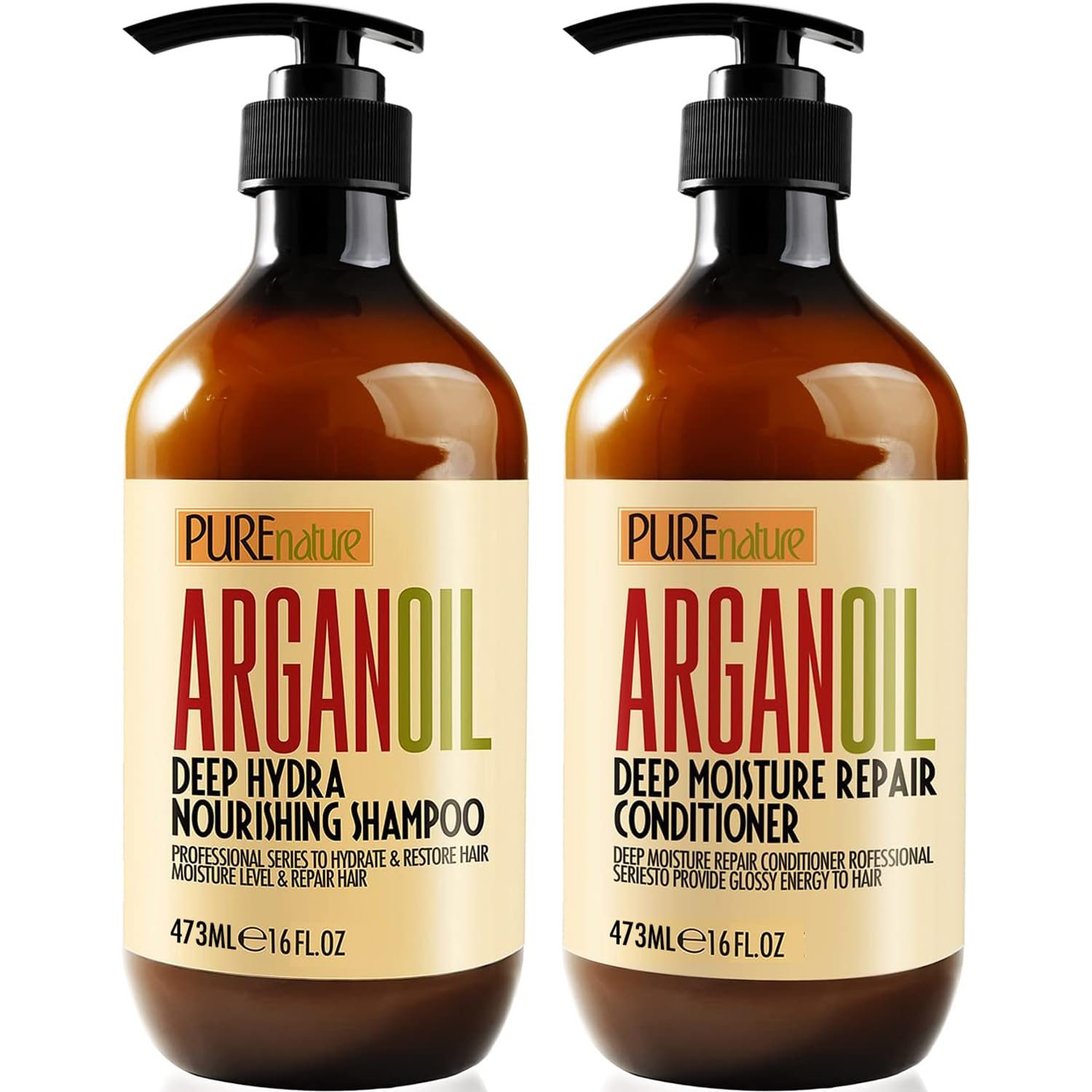 Argan Oil Shampoo and Conditioner Set – Sulfate Free Moroccan Care with Keratin – For Curly, Straight, Dry and Damaged Hair – Moisturizing, Hydrating, Anti Frizz Salon Technology