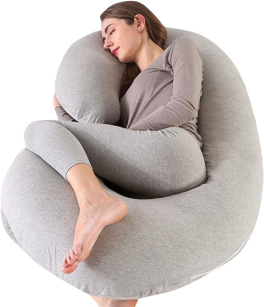 yoyomax Pregnancy Pillows, C Shaped Full Body Maternity Pillow Memory Foam Pregnancy Pillow with Removable Jersey Cover, 52 Inch Pregnancy Pillows for Sleeping-Grey