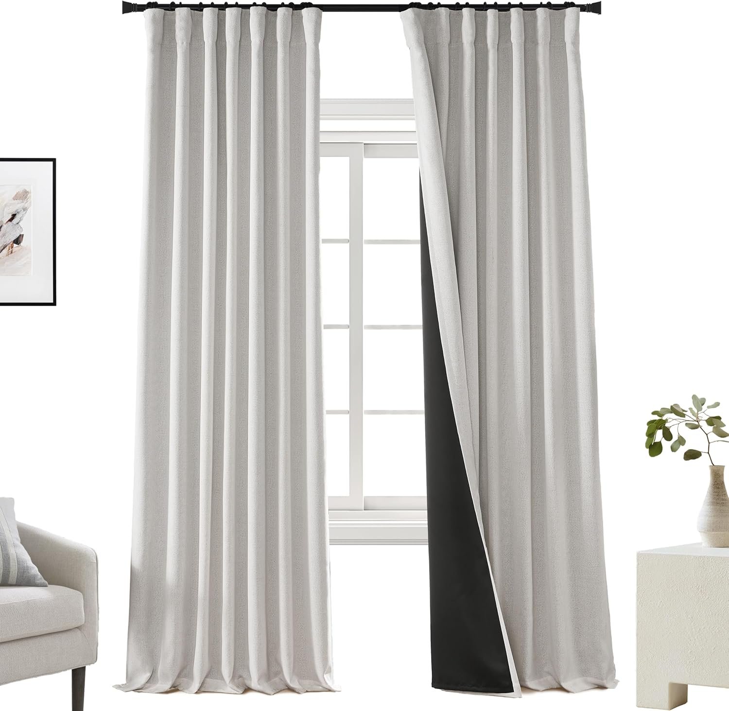PANELSBURG Light Grey Blackout Curtains for Nursery Baby Boy, Winter Gray Cream Thermal Curtains for Living Room Bedroom, 90 Inches Long