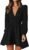 FAIABLE Mini Deep V Sexy Long Sleeve Dress for Women A-line High Waisted Casual Flowy Dress for Cocktail Wedding Guest